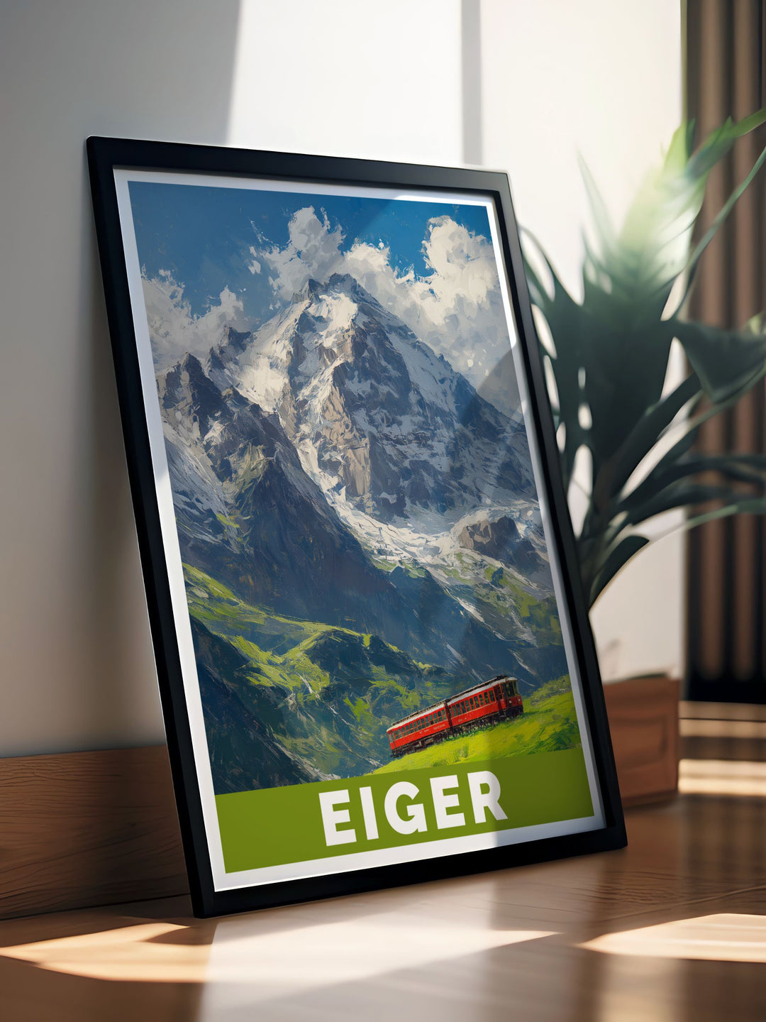 Eiger wall art capturing the essence of Switzerlands iconic mountain range featuring stunning views of the Eiger North Face and surrounding alpine scenery perfect for decorating your home with a touch of adventure and natural beauty.