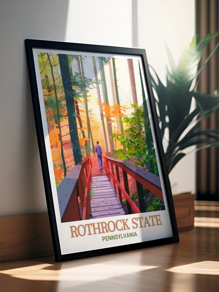 A captivating art print of Rothrock State Forest and Alan Seeger Natural Area, showcasing Pennsylvanias natural beauty. This piece is perfect for hikers, nature lovers, and anyone who appreciates the outdoors. Add it to your home decor today.