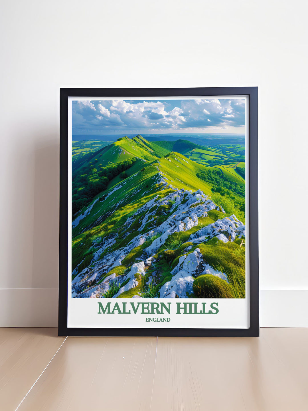 Celebrate the natural beauty of the Malvern Hills AONB with this vintage travel print featuring Great Malvern Priory an ideal choice for lovers of British countryside art looking to add a sophisticated touch to their home decor with a framed print of this iconic Worcestershire landmark