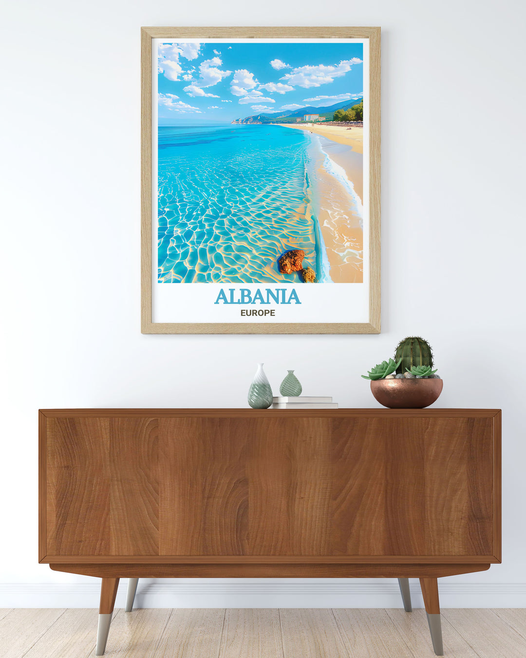 Beautiful Albania Travel Print of Dhermi Beach with intricate details and rich colors ideal for stylish home decor showcasing the natural beauty of Albania and making a memorable personalized gift for anniversaries or birthdays