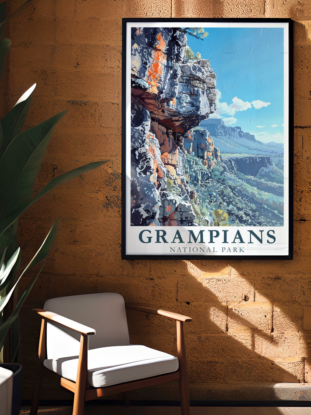 This vintage style Grampians poster features the stunning Hollow Mountains, offering a timeless depiction of Australias rugged landscapes. Ideal for collectors of travel memorabilia or anyone who loves vintage decor, this poster adds charm and character to your living space, celebrating Australias natural heritage.