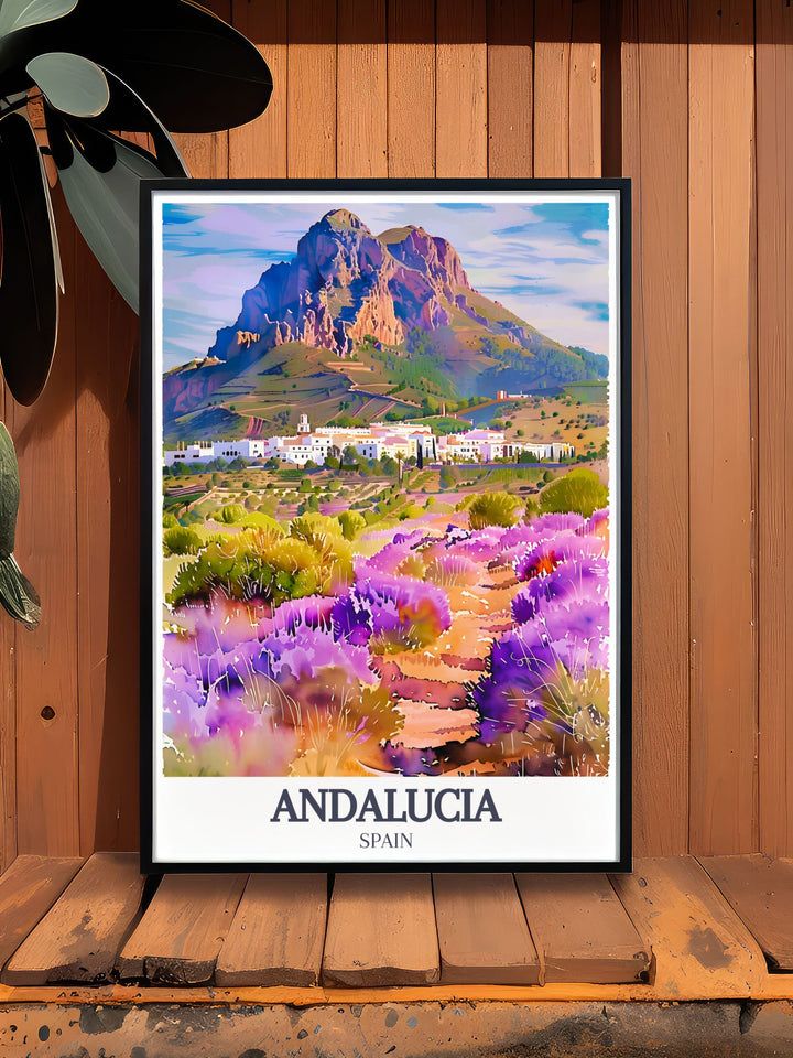 Highlighting the beauty of Zahara de la Sierra, this poster features the villages historic castle and the lush Andalucia hills. A perfect piece for history and nature lovers alike.