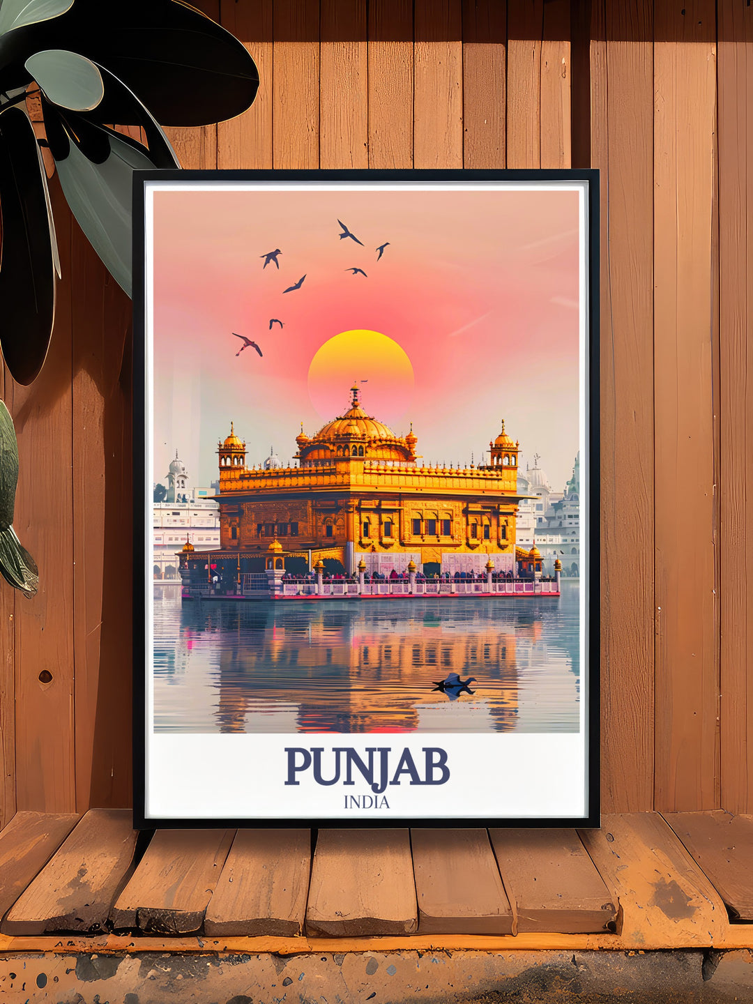 Elegant Golden Temple, Amrit Sarovar artwork capturing the harmony of tradition and contemporary aesthetics perfect for any room adding a serene and spiritual atmosphere with detailed prints of the temple and its surroundings.