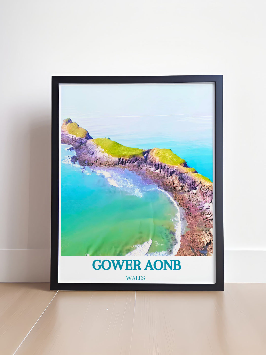 Rhossili Bay and Worms Head artwork capturing the serene beauty of Glamorgan and the Welsh coastline perfect for nature lovers