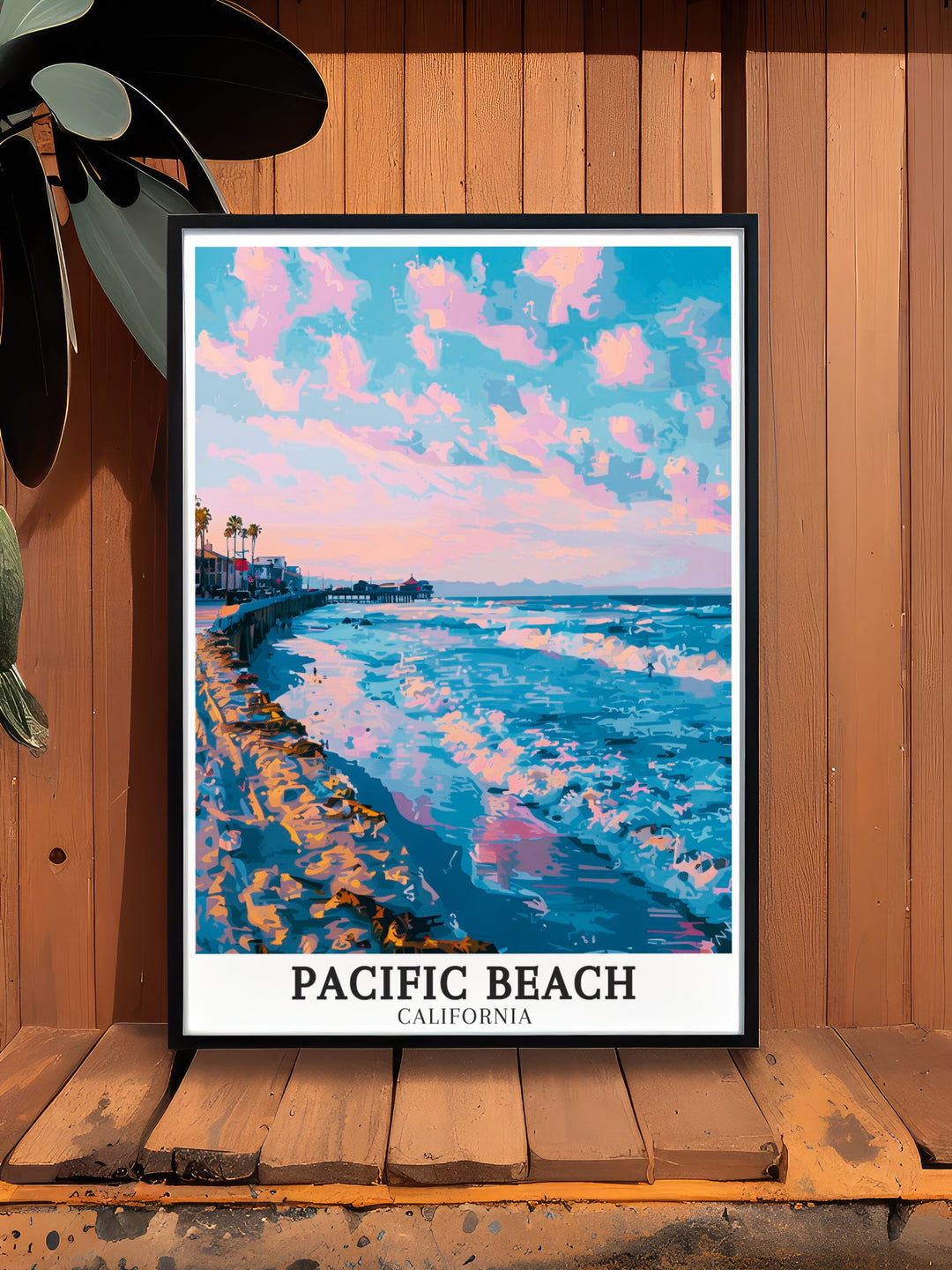 Highlighting the beauty of Pacific Beach, this poster features the historic Crystal Pier and the bustling boardwalk. A perfect piece of art for anyone who loves Californias coast or seeks to capture the essence of beach life.