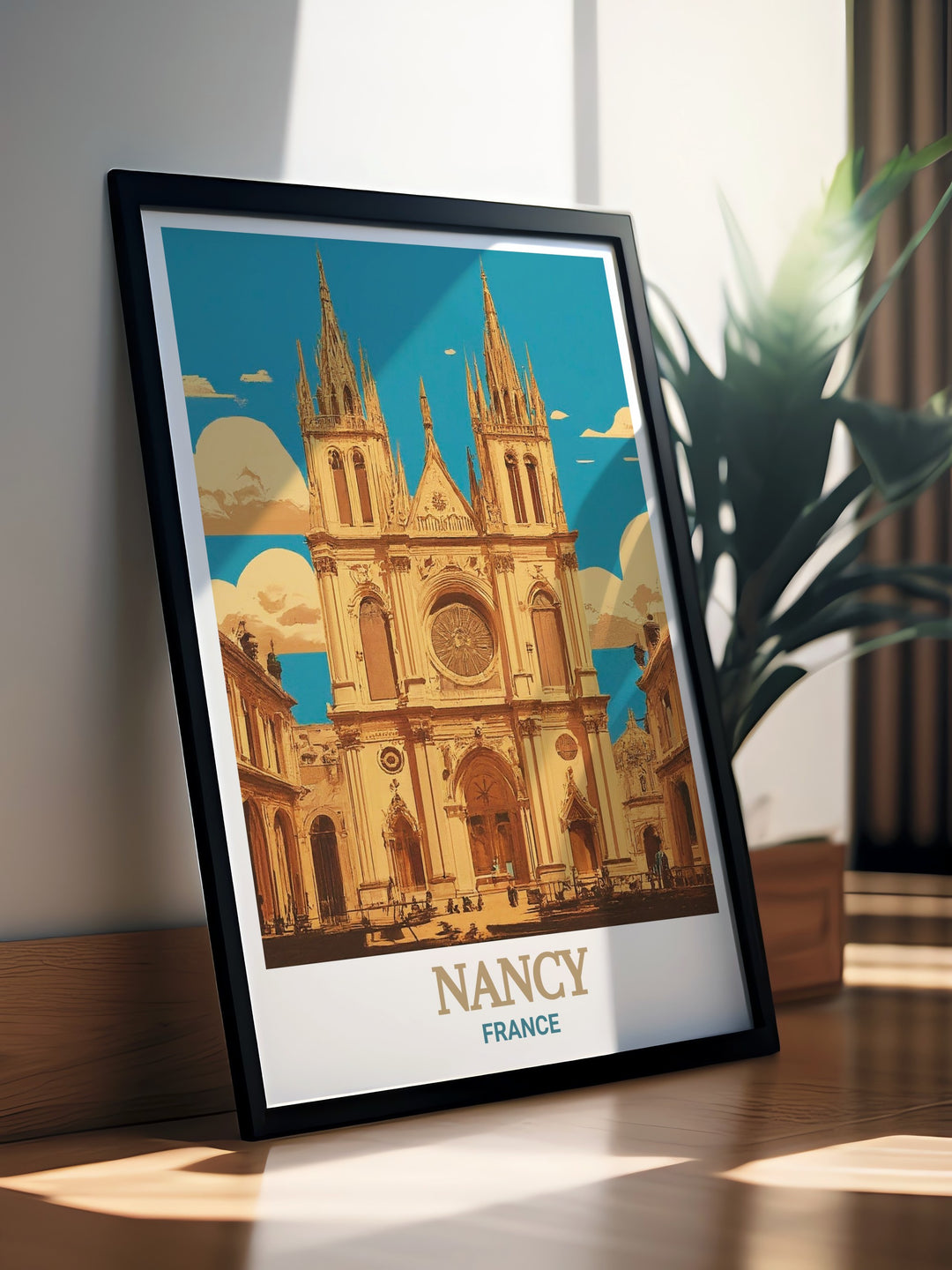 This Nancy travel poster brings the charm of France into your home with a stunning depiction of the Nancy Cathedral. The perfect art piece for lovers of French culture and architecture.