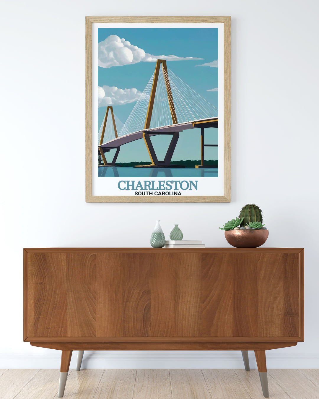 Beautiful Arthur Ravenel Jr. Bridge Charleston painting in a travel poster print celebrating the citys iconic landmark perfect for anniversary gifts birthday gifts or Christmas gifts for loved ones