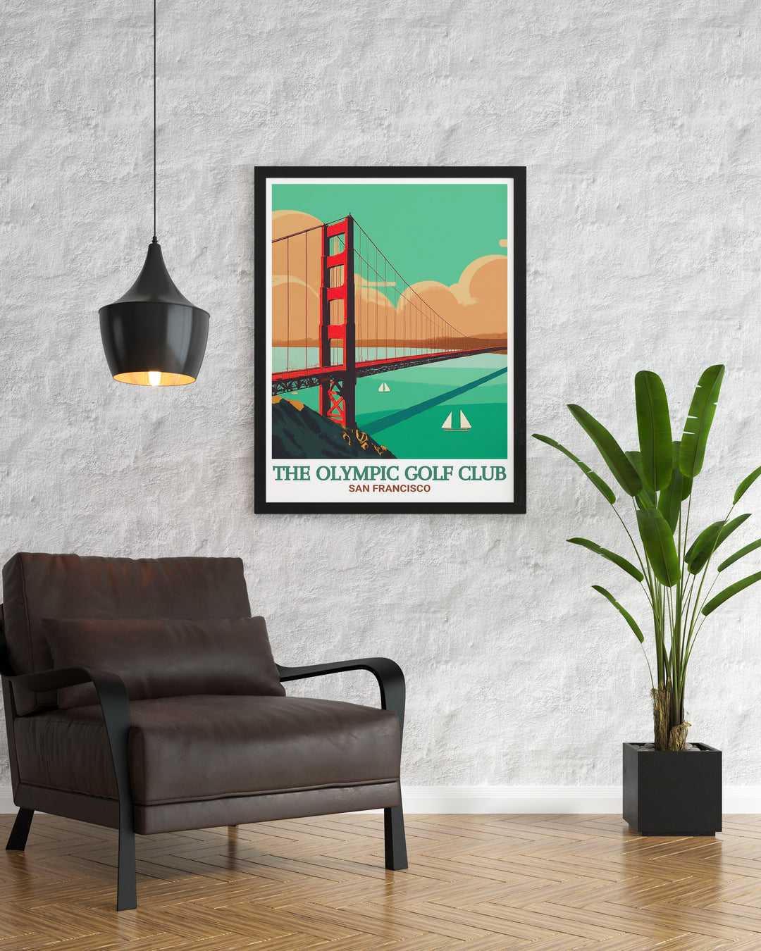 Immerse yourself in the beauty of San Francisco with this Olympic Golf Club decor print featuring the Golden Gate Bridge. The detailed artwork highlights the iconic landscape, making it a must have for history enthusiasts and golf lovers. This print offers a unique way to celebrate the scenic beauty of the sport