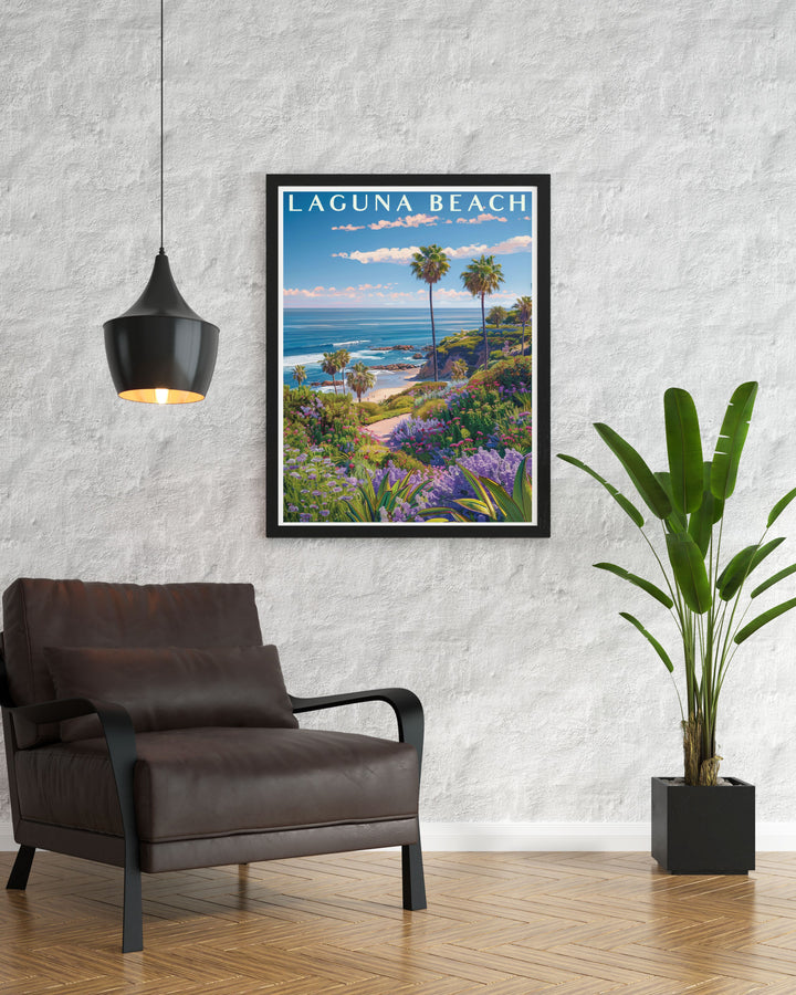 Colorful Heisler Park Modern Decor in Laguna Beach Photo brings vibrant coastal scenery into your home perfect for creating a cozy and inviting atmosphere.