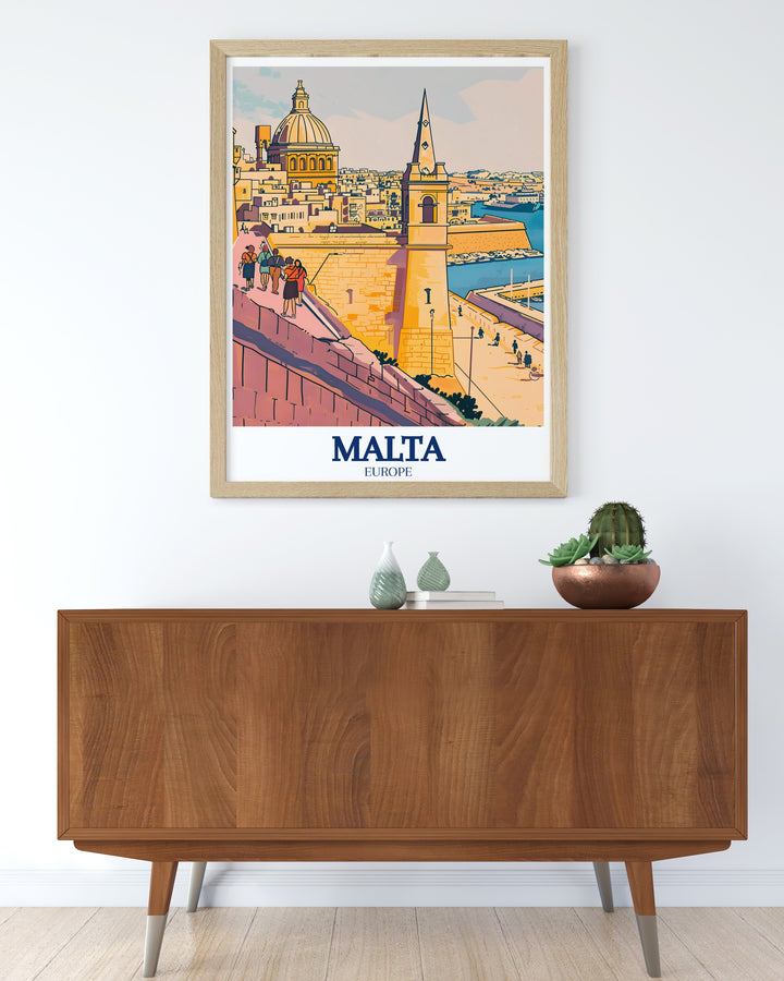 Captivating Malta art poster showcasing St Pauls Cathedral and Valletta Walls perfect for creating an elegant and sophisticated atmosphere in your home stunning prints that bring the beauty of Malta into any room