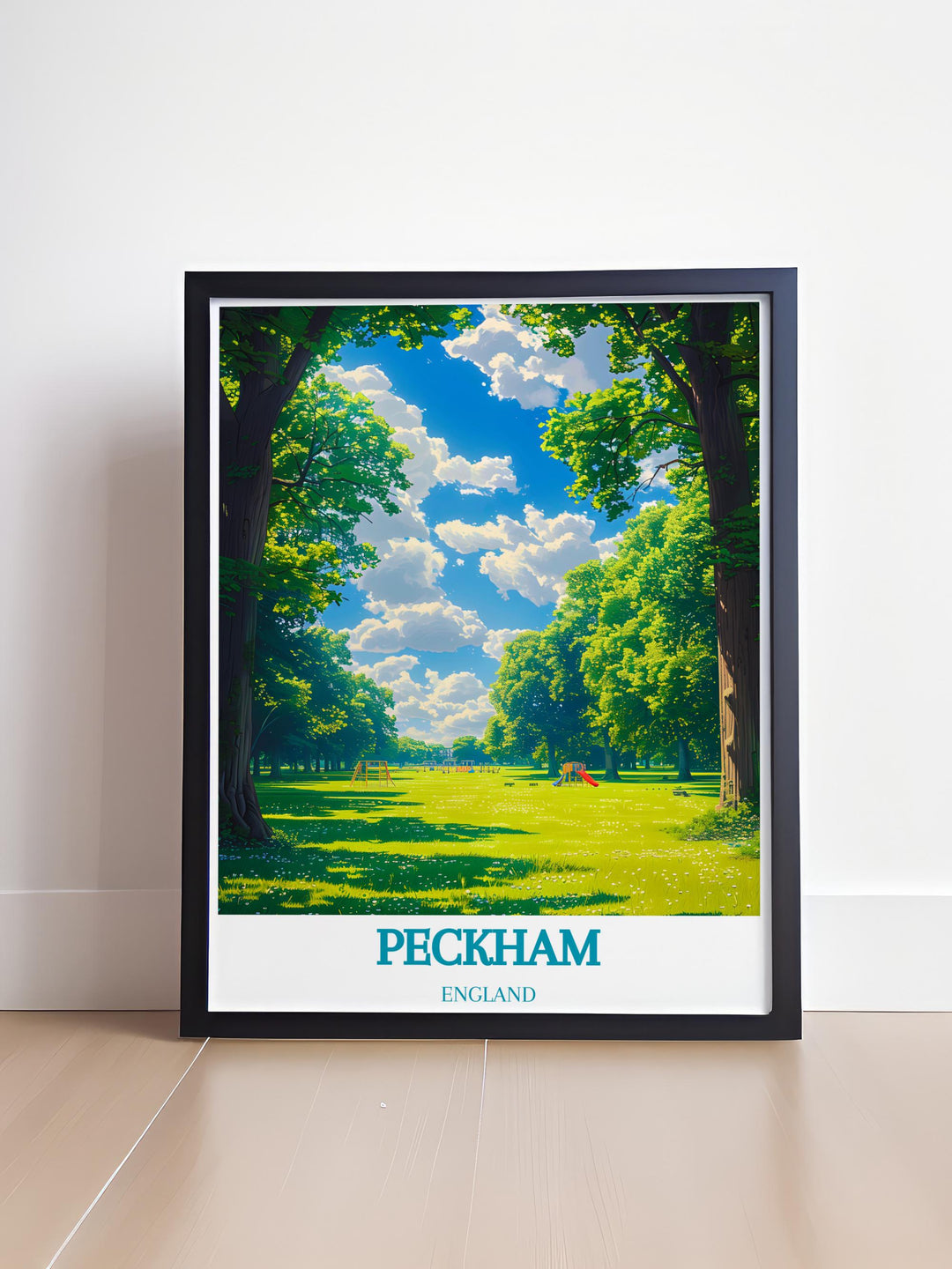 Peckham Rye Park framed print capturing the tranquil beauty of the park offering a sophisticated addition to any interior design scheme and elegant home decor.