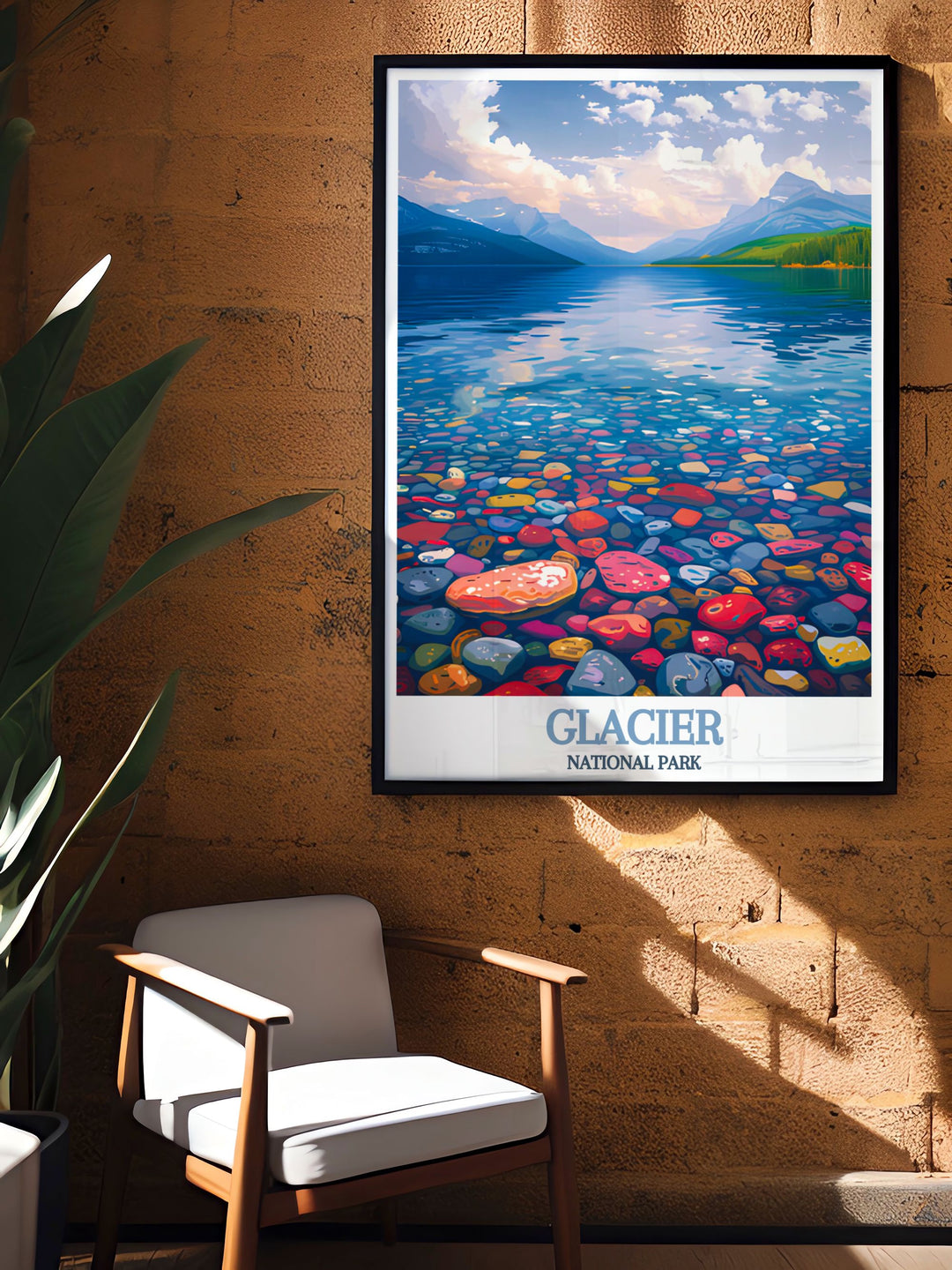 Gallery wall art featuring Lake McDonald, capturing the tranquil waters and stunning views of Glacier National Park, perfect for adding a touch of wilderness charm to any decor.