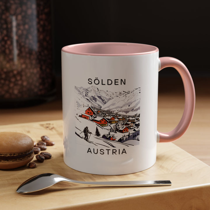 Celebrate the beauty of Sölden Austria with this beautifully designed mug. It features detailed artwork of the alpine scenery and is made of high-quality ceramic. Dishwasher and microwave safe, it’s a great gift for adventurers and travel enthusiasts.