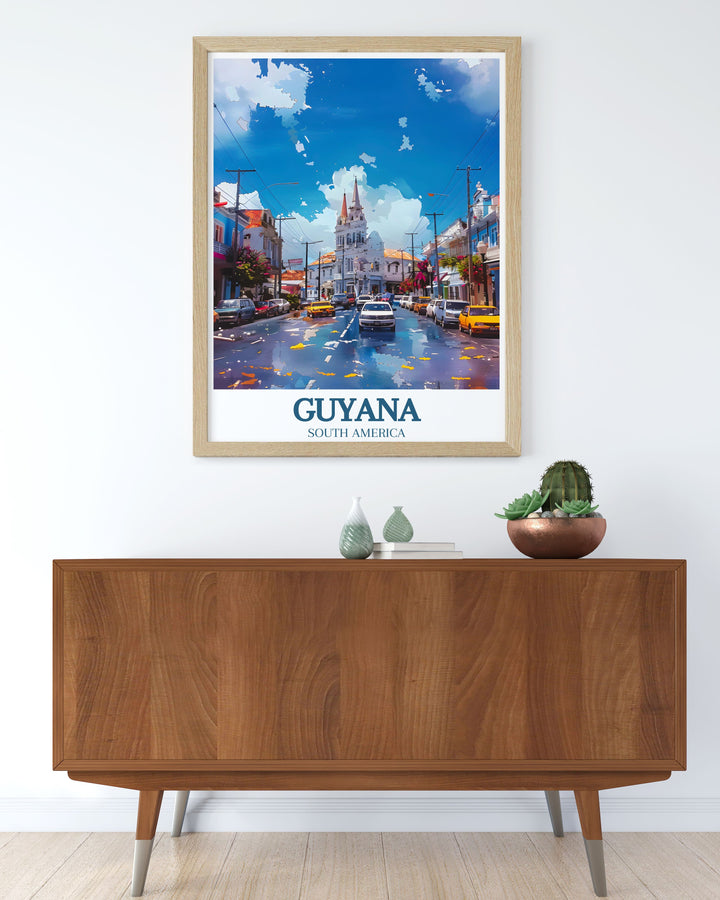 Featuring the historic City Hall of Georgetown, this art print highlights the architectural beauty and cultural significance of one of Guyanas most iconic landmarks, making it an ideal addition to any room.