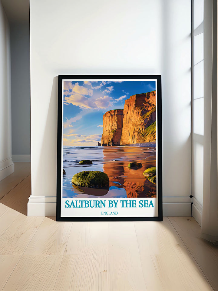 Saltburn by the Sea travel print with Huntcliff modern decor and stunning prints showcasing Saltburn Yorkshire Saltburn Pier Saltburn Cliff Lift and the historic Saltburn Railway perfect for adding a touch of coastal elegance to your home