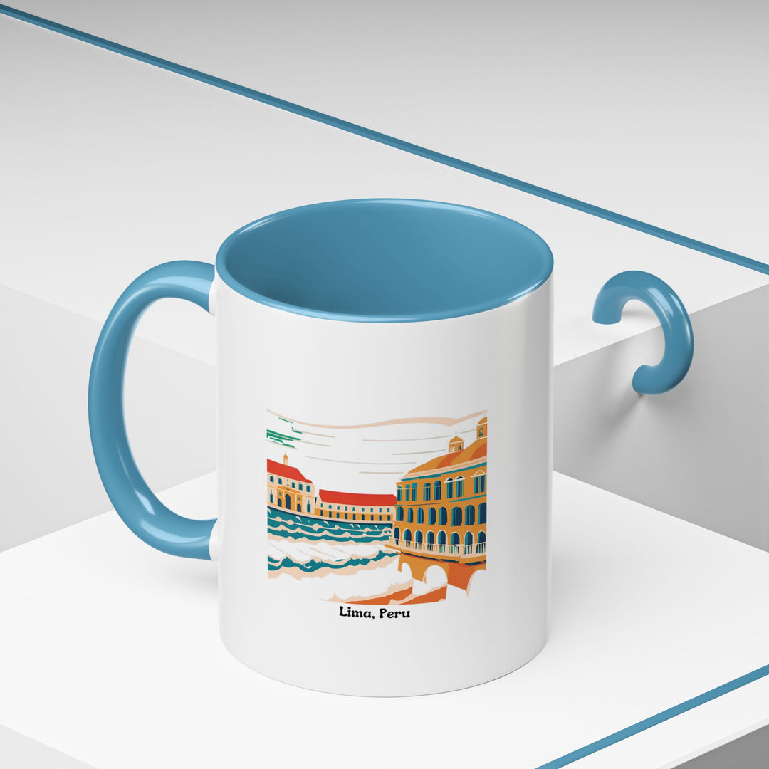 A colorful Lima Peru Mug designed with intricate artwork reflecting Lima’s natural and cultural beauty. This dishwasher-safe ceramic mug is perfect for coffee or tea lovers and makes a great gift.