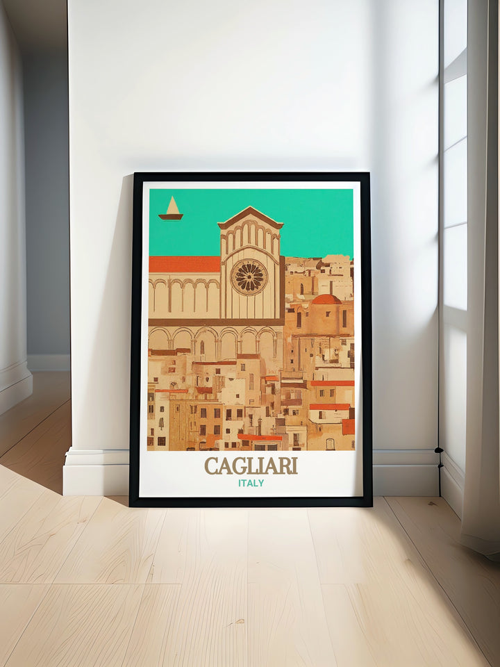 Castello District Canvas Art presents the rich architectural beauty of Cagliaris most famous landmark. This canvas print is ideal for anyone who appreciates Italian art and wants to bring a piece of Italys history into their home.