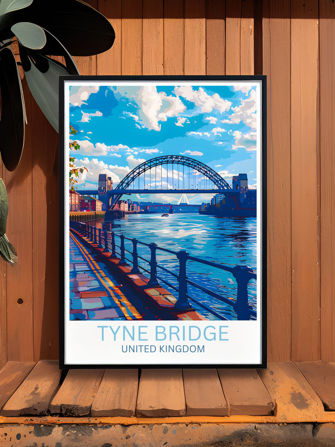 Vintage Travel Print of Tyne Bridge and Newcastles Quayside capturing the beauty of the citys architectural landmarks. This framed print is an excellent choice for modern decor enthusiasts looking to add a touch of Newcastle to their living space