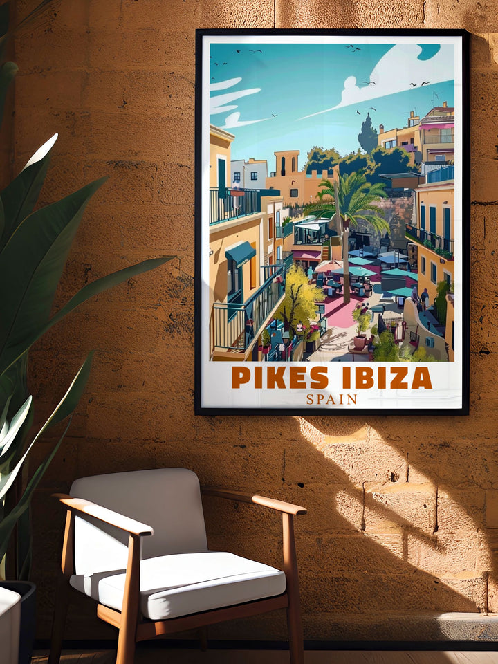 Bring the spirit of Ibiza into your outdoors area with our Pikes Ibiza Poster this elegant home decor piece captures the essence of Pikes Hotel and is a must have for Ibiza enthusiasts