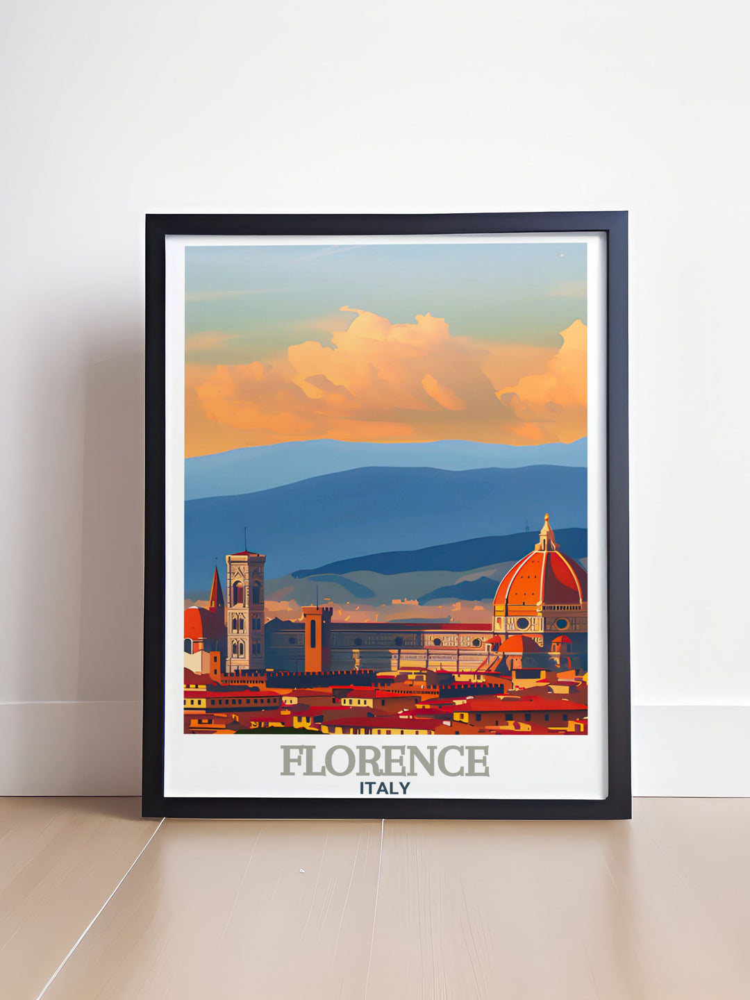 Stunning Florence Italy wall art showcasing the Cathedral of Santa Maria del Fiore. This travel print captures the elegance of Italian design and is perfect for elevating your living room or office space with classic yet modern decor inspired by Italys architectural beauty