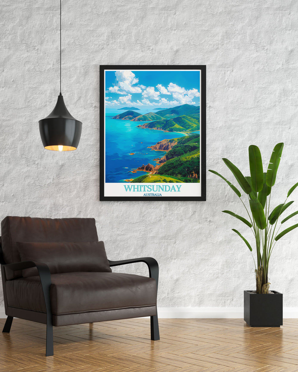 Experience the serene beauty of Whitsunday Islands with our Whitsunday Wall Art showcasing Great South Molle Island ideal for any Australian travel enthusiast looking to enhance their home decor with stunning illustrations