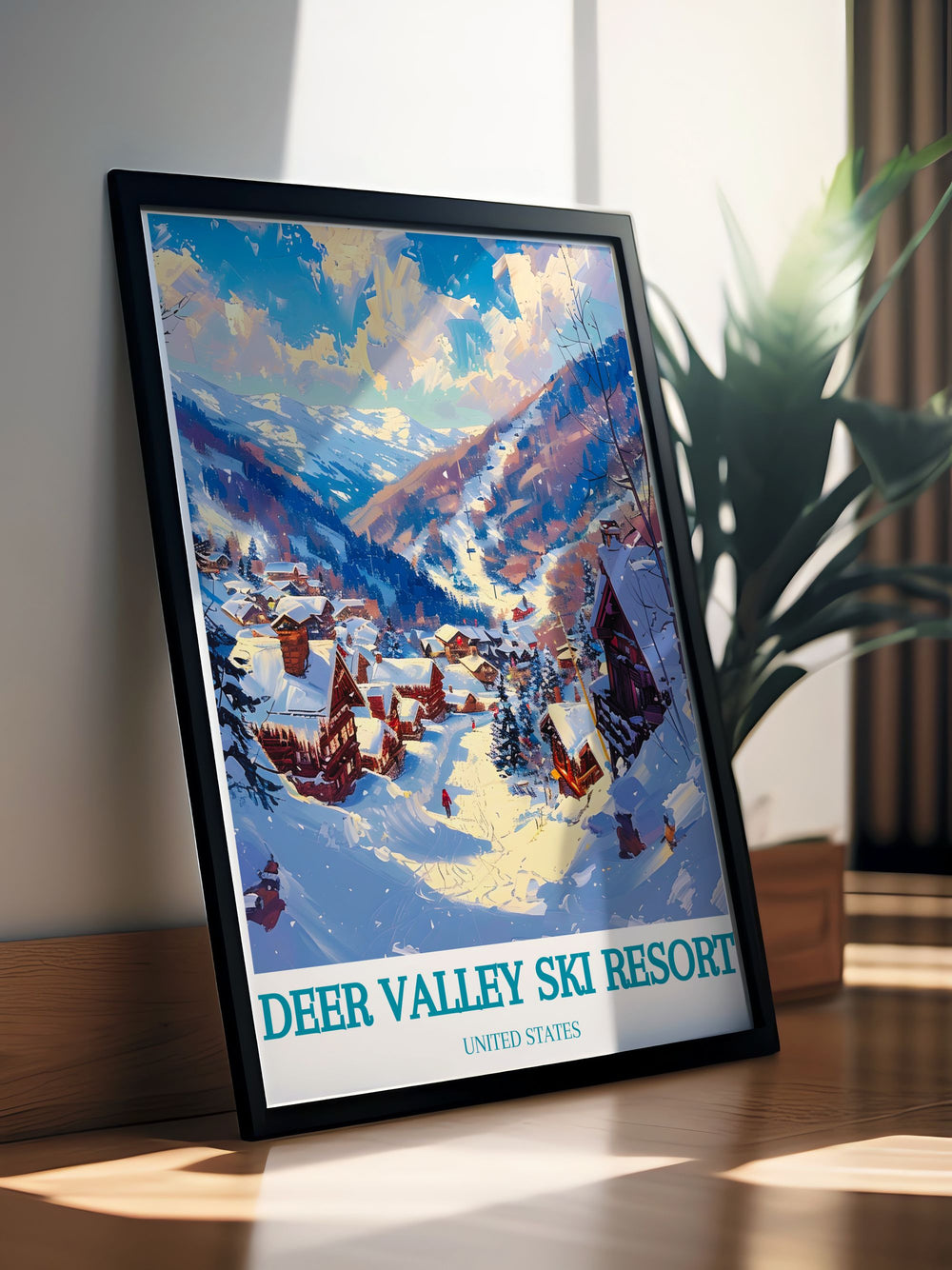 Modern Wall Art of Silver Lake Village showcasing stunning snowy vistas and skiing scenes ideal for creating a luxurious atmosphere in any living space.