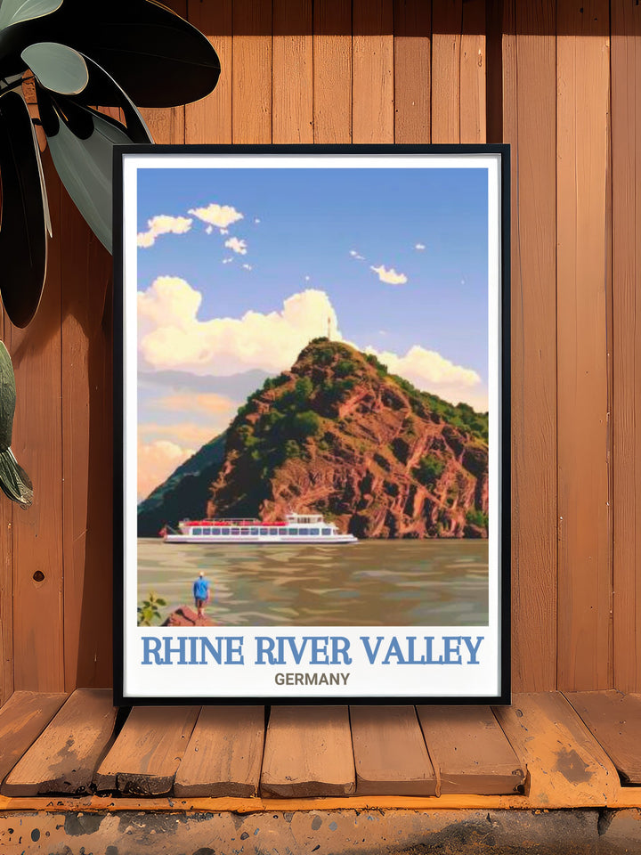 Rhine River art with beautiful Lorelei Rock modern prints perfect for Germany travel gifts and stunning living room decor