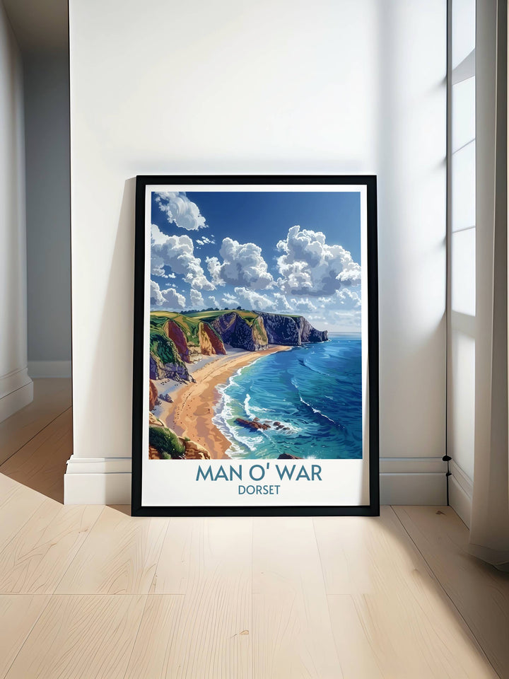 Durdle Door Arch and Man o War Beach captured in stunning Dorset photography perfect for enhancing home decor with vintage travel prints and elegant wall art showcasing the natural beauty of Dorset ideal for gifts and interior design inspiration.
