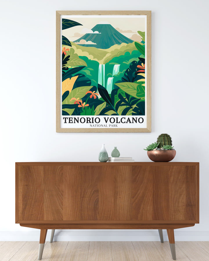 Captivating Celeste River print highlighting the lush blue waters of Rio celeste waterfall perfect for modern decor and as a thoughtful gift for nature enthusiasts and Costa Rica fans.