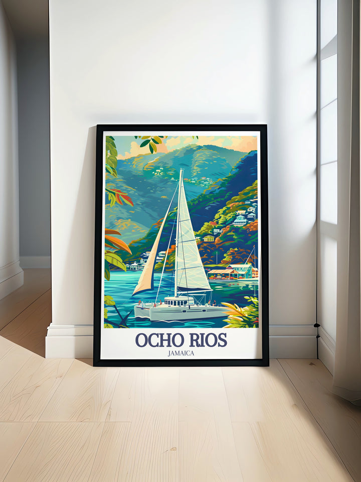 Adorn your walls with the serene beauty of the Caribbean Sea and the picturesque beaches of Ocho Rios with this travel print. The detailed artwork and vibrant colors bring a touch of the tropics to your home, making it a perfect gift for beach lovers.