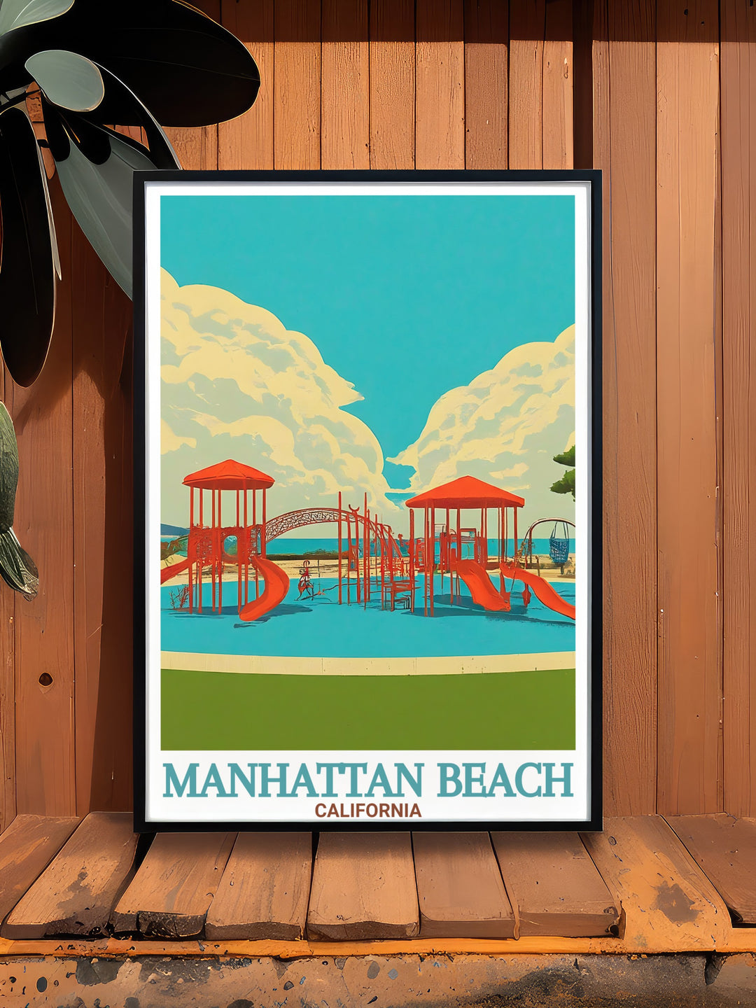 Celebrate the beauty of California with this unique poster print featuring Manhattan Beach and Polliwog Park. From the stunning shoreline to the peaceful park, this travel poster is an ideal piece of artwork for those who love the diverse landscapes of the Golden State.