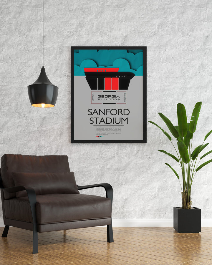 Bring the spirit of UGA football into your space with this Georgia Bulldogs art print featuring Touchdown Jesus at Sanford Stadium a standout piece for college dorms