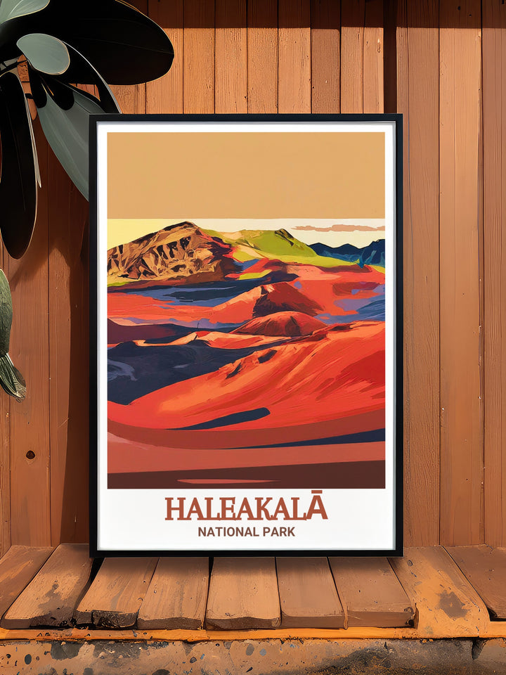 Haleakalā National Park art print showcasing the iconic Haleakalā Crater with its vibrant colors and intricate details. This stunning piece of art brings the breathtaking views of Haleakalā into your living space, perfect for those who love nature.