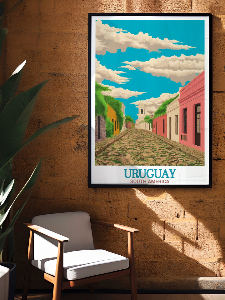 Uruguay art print showcasing Montevideos cultural vibrancy and the historic beauty of Colonia del Sacramento Historic Quarter elegant home decor pieces designed to bring a touch of classic charm and sophistication to your home.