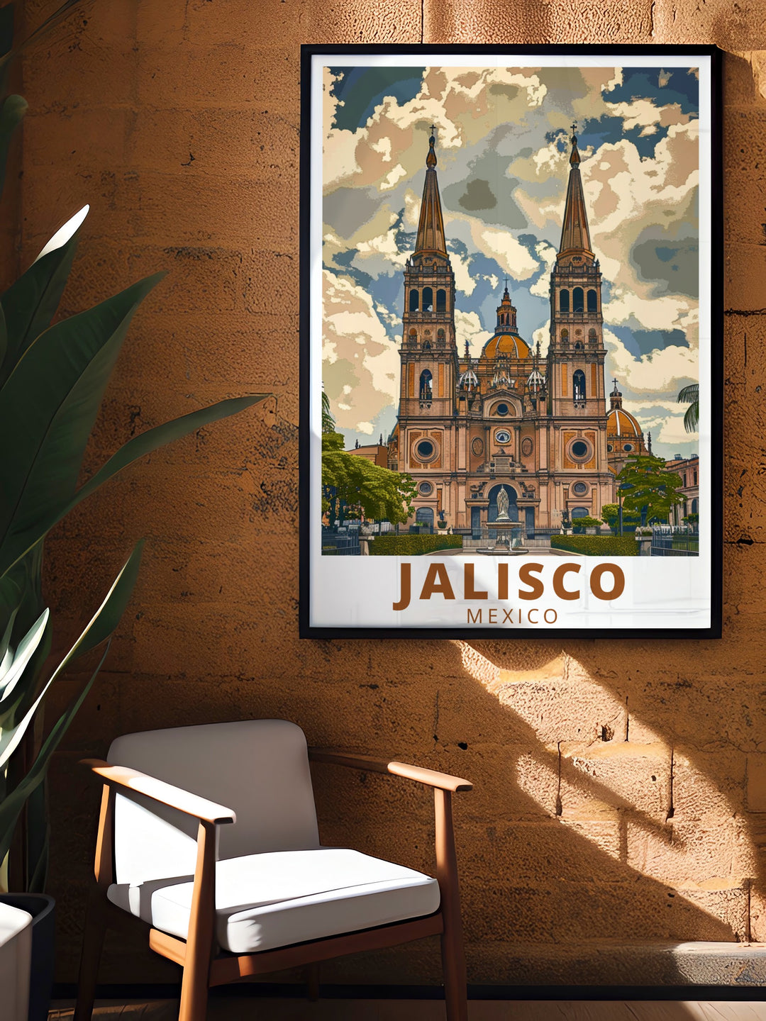 Celebrate Mexicos rich history with this travel poster showcasing Jaliscos Guadalajara Cathedral. A perfect blend of color and culture, this art print adds a splash of Mexican charm to any room, highlighting one of the most iconic landmarks of Jalisco.