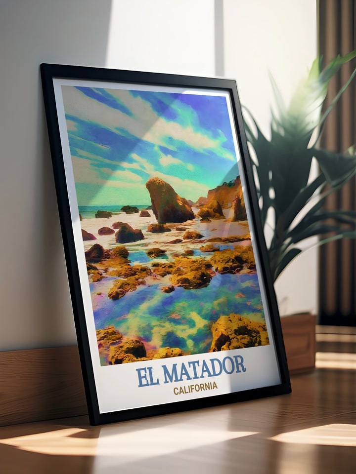 Tide Pools Art Print brings the quiet beauty of Californias El Matador Beach into your home. Featuring the mesmerizing tide pools and rugged coastline, this wall art is perfect for nature lovers and coastal decor enthusiasts.