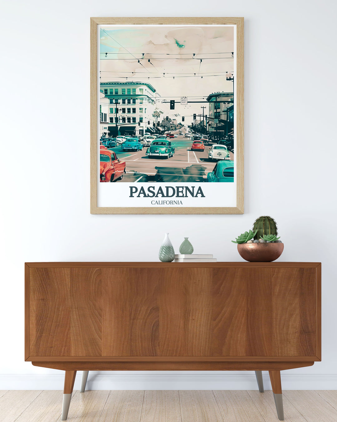 Pasadena art print highlighting the historic beauty of Old Pasadena, Colorado Boulevard. A perfect addition to any sophisticated home decor. Great for celebrating local landmarks