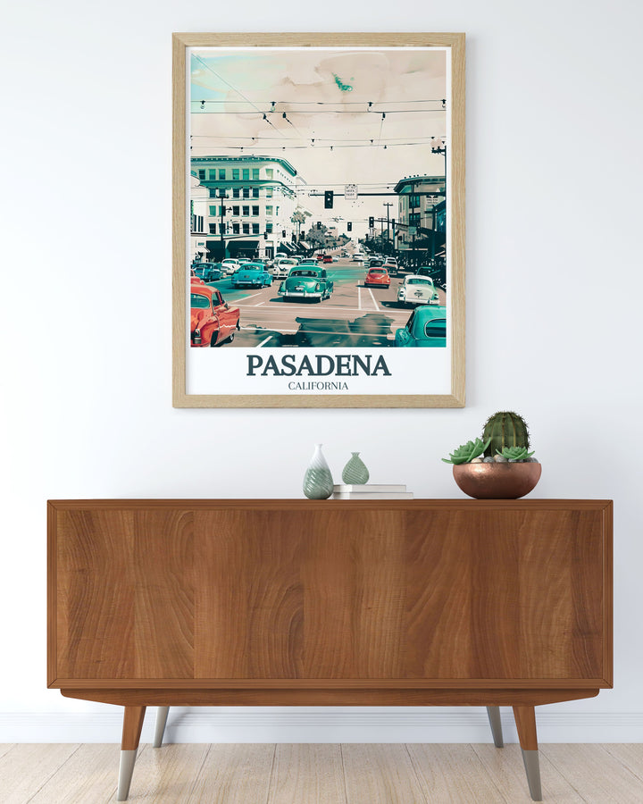 Pasadena art print highlighting the historic beauty of Old Pasadena, Colorado Boulevard. A perfect addition to any sophisticated home decor. Great for celebrating local landmarks