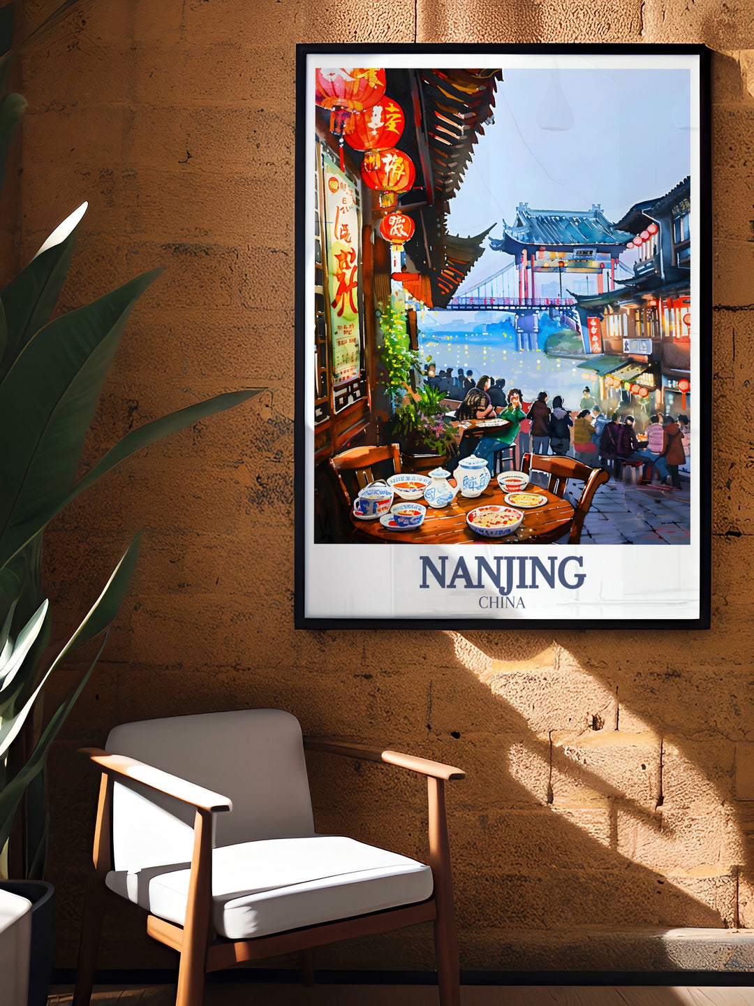 This Nanjing Art Print captures the timeless allure of the Yangtze River, blending the peaceful riverbanks with the bustling energy of the Fuzimiao District. The design highlights both natural beauty and historical architecture, making it a sophisticated piece for any modern living space or office.