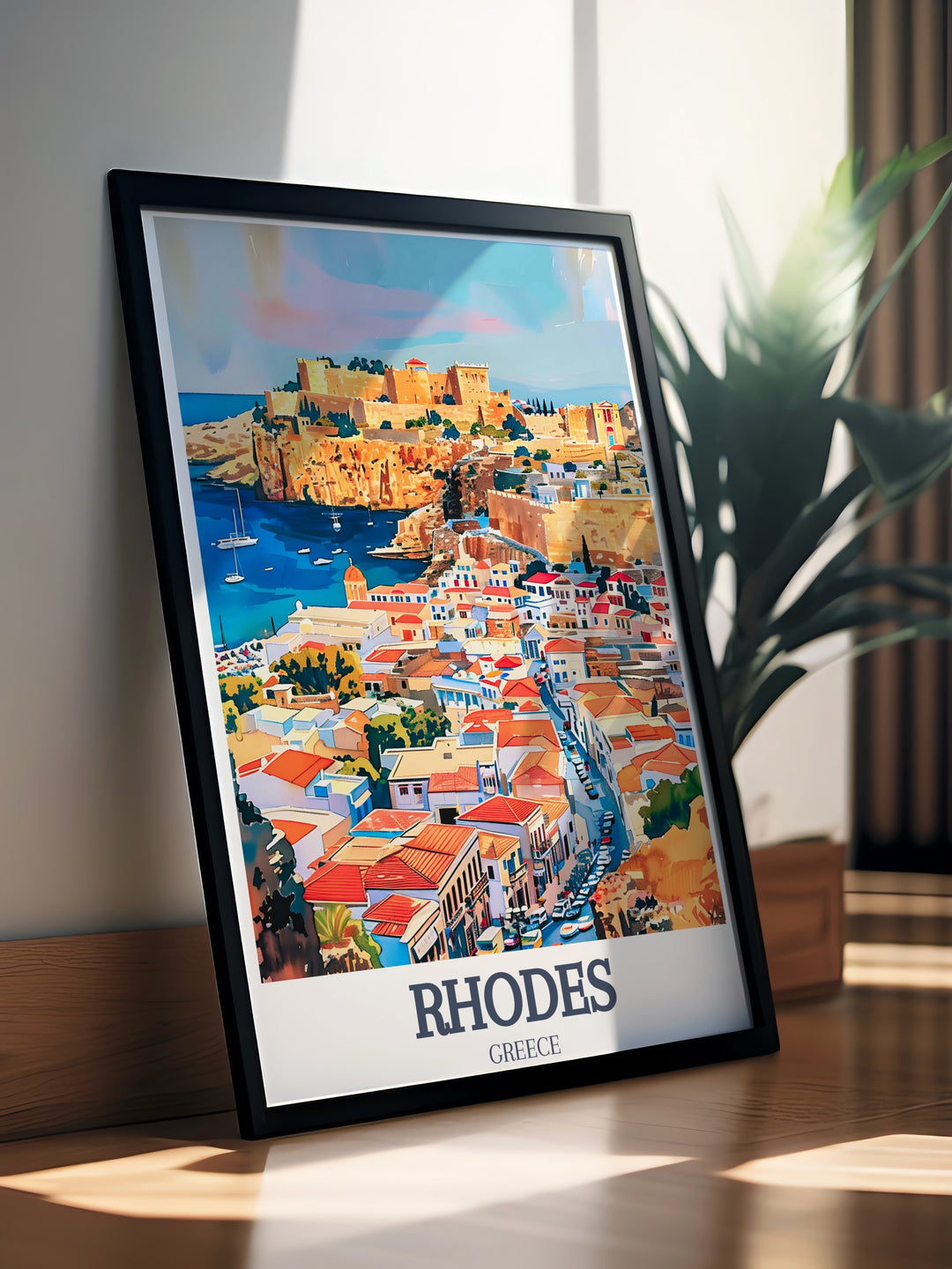 This poster print showcases the Palace of the Grand Master alongside the vibrant Old Town of Rhodes, making it a must have travel print. Whether as a gift or personal wall art, this canvas art offers a glimpse into the heart of Greeces most iconic landmarks.