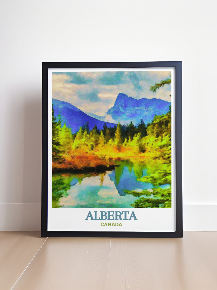 Jasper National Park wall art featuring the parks beautiful landscapes and iconic vistas. Ideal for enhancing your space with the natural beauty of Alberta, this print adds a touch of wilderness and adventure to your home decor. Celebrate the majesty of Jasper with this captivating artwork.