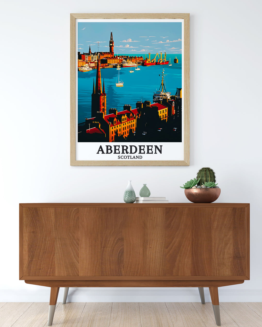 Aberdeen Canvas Art showcasing the Aberdeen Town House Clock, with its intricate stonework and timeless appeal. This travel poster is perfect for anyone looking to add a piece of Aberdeens rich architectural history to their home decor