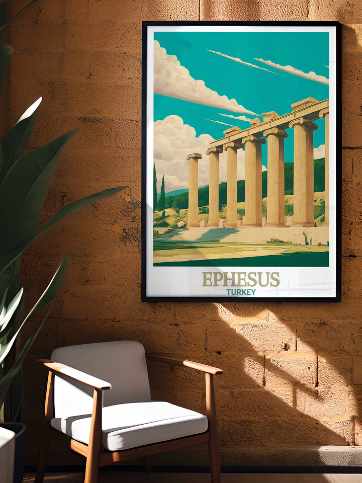 Temple of Artemis Art Print features the legendary structure that once stood as a marvel of architecture in Ephesus, Turkey. This wall art celebrates the ancient worlds most magnificent temple, bringing history into your home.