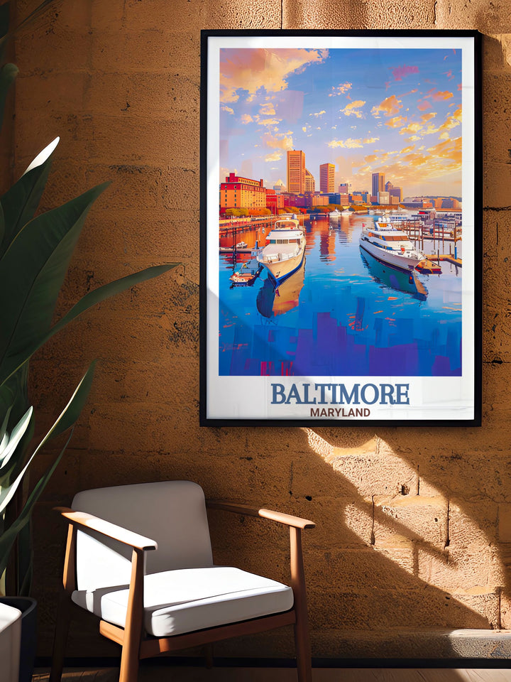 Captivating Inner Harbor poster featuring an intricately detailed map of Baltimore an ideal wall art piece that brings urban elegance to your home decor and serves as a beautiful reminder of the citys vibrant culture