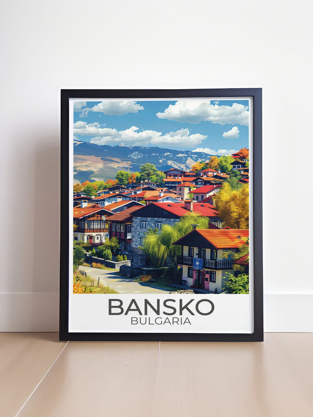 This art print captures the excitement of Bansko Ski Resort, showcasing its modern facilities and scenic alpine backdrop, perfect for adding a touch of winter sports adventure to your home decor.