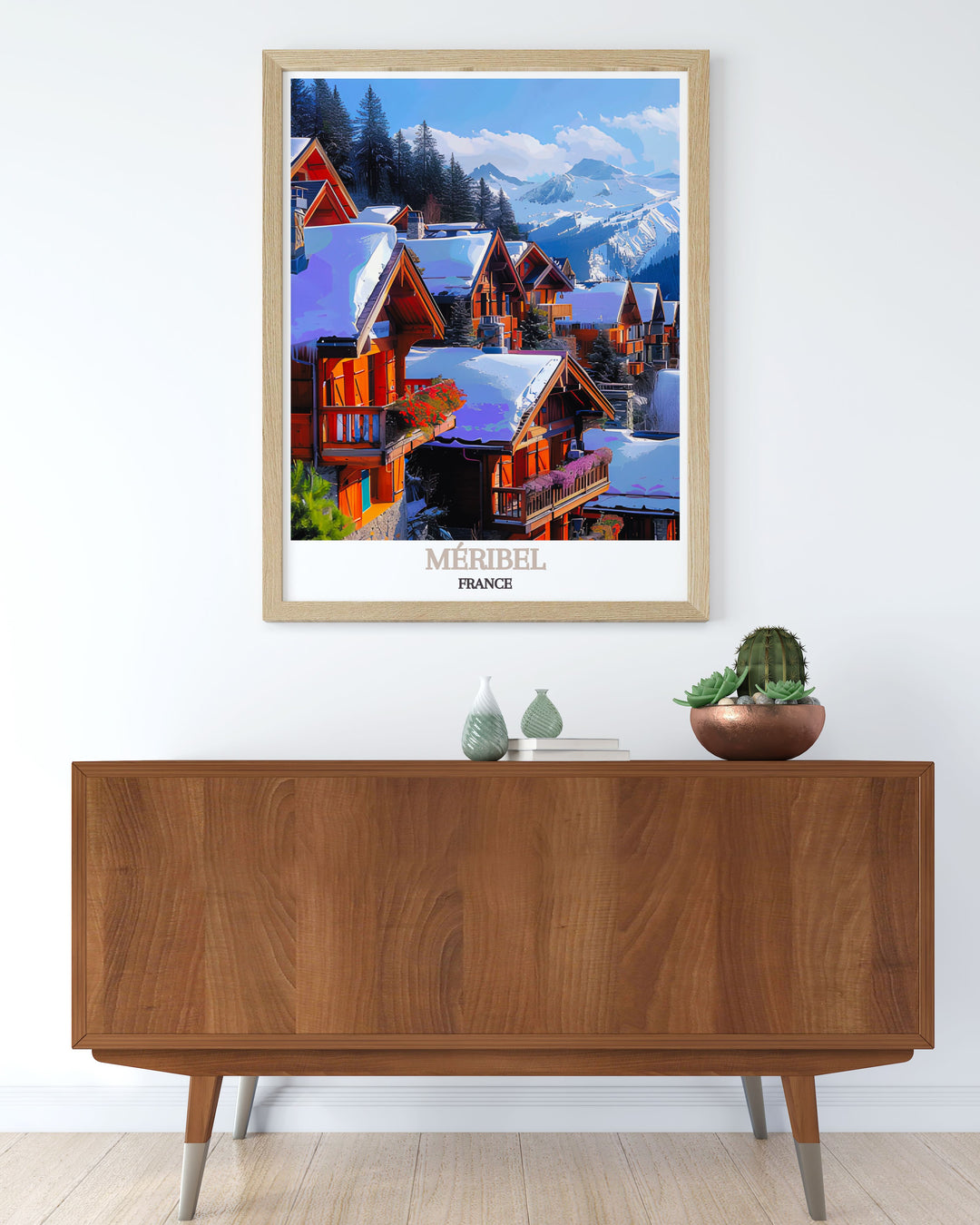 Experience the serene beauty of Méribel Village with this detailed poster, capturing its cozy ambiance and stunning views, perfect for adding a touch of alpine serenity to your home.
