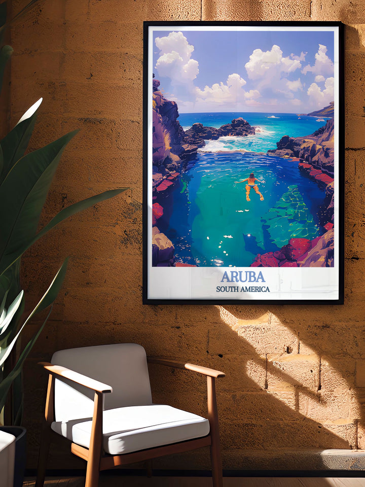 City print of Aruba featuring a detailed street map including the Natural Pool offering a unique and artistic perspective of the island perfect for those who appreciate detailed cartography and love to celebrate their memories through art