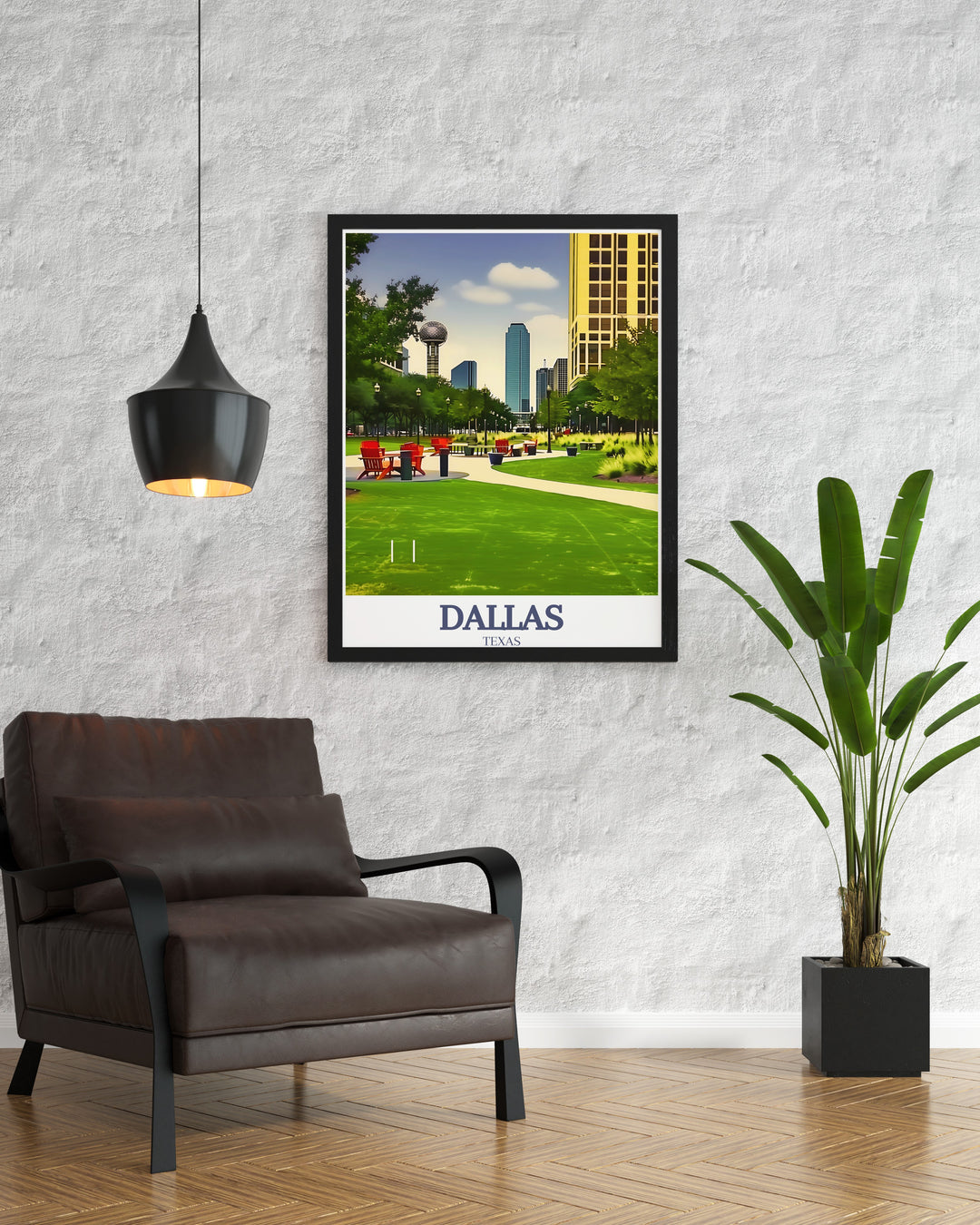 Stunning Dallas Texas art print highlighting Klyde Warren Park and the iconic skyline Perfect for home decor or as a Dallas gift this travel poster captures the essence of the citys beauty in a stylish modern design that complements any interior space