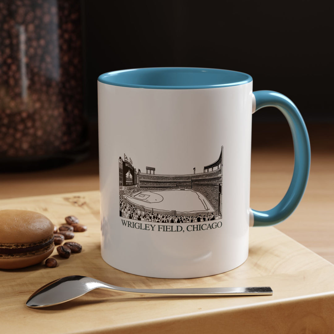 A beautifully designed Wrigley Field Chicago mug capturing the essence of the iconic baseball stadium. Perfect for coffee or tea lovers, it features vibrant artwork inspired by Wrigley Field. Durable and dishwasher safe, this mug is a meaningful gift for travelers and sports enthusiasts.