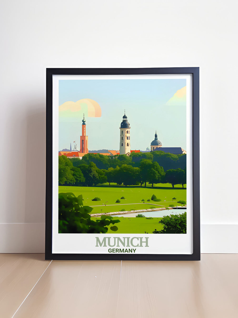 This Munich Travel Print highlights the serene beauty of the English Garden, making it a great addition for lovers of outdoor spaces and European cities. Perfect for any room, this print brings a piece of Germanys charm into your space.